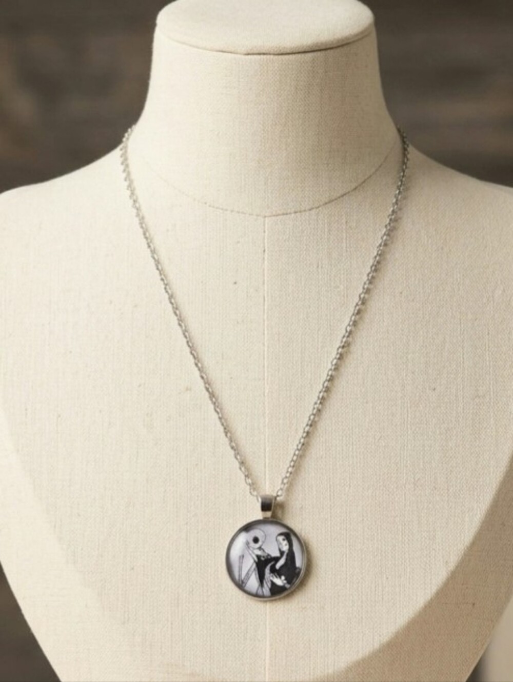 Jack & Sally Inspired Art As Gomez & Morticia  Gothic Pendant Necklace